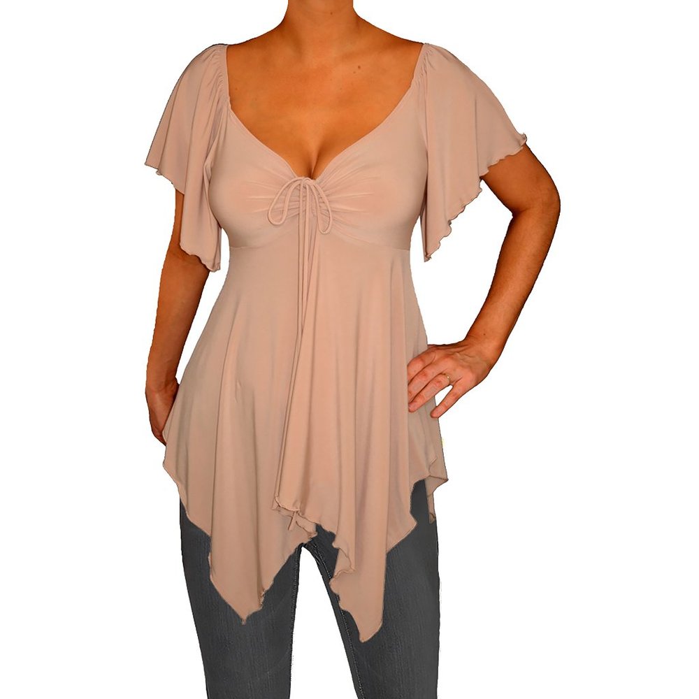 Funfash Plus Size Caramel Tan A Line V Neck Top